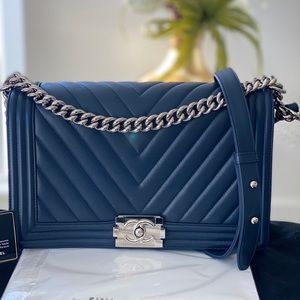 Authentic Chanel Medium Quilted Chevron Boy Bag